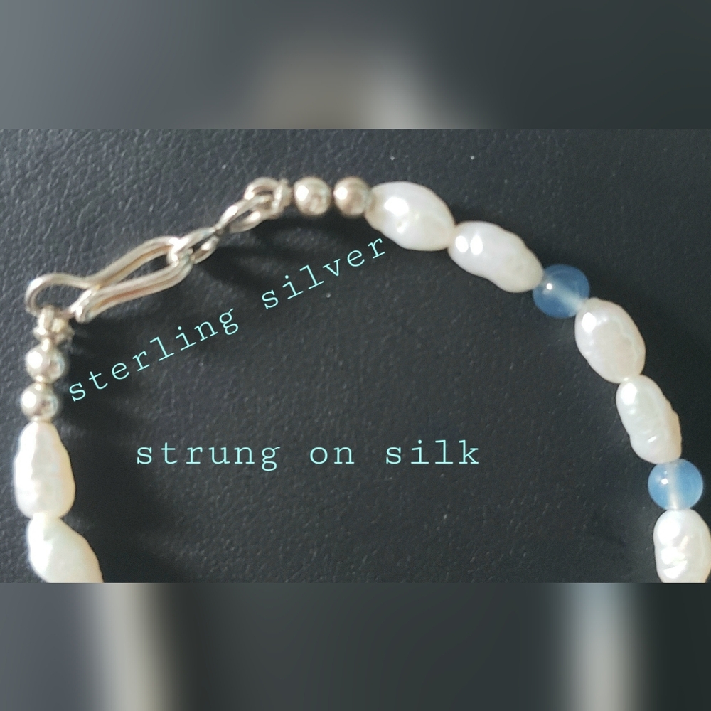 Pearls Sterling Silver And Blue Quartz 18" - Picture 2 of 6